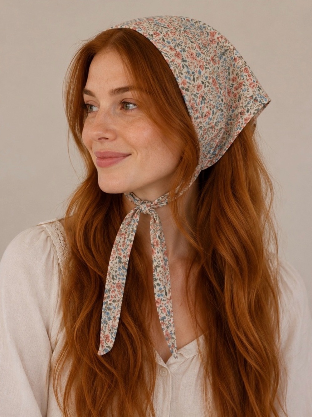 Floral Tie-Detail Headscarf - Pink & Blue